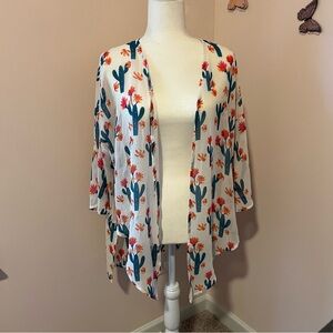 Peach Love Floral Cactus Print Kimono Cardigan